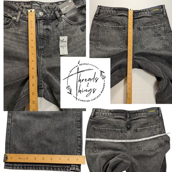 Express Jeans Womens 10 Distressed Black 90's Ankle Boot Mid-Rise Wide $98 NWT - Picture 8 of 12